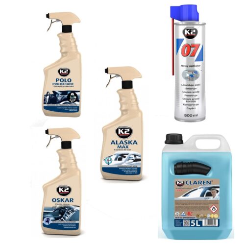 ZESTAW K2 POLO PROTECTANT MIX + K2 07 500 ML + K2 OSKAR 770 ML + K2 CLAREM – 22C 5 L + K2 ALASKA 700 ML
