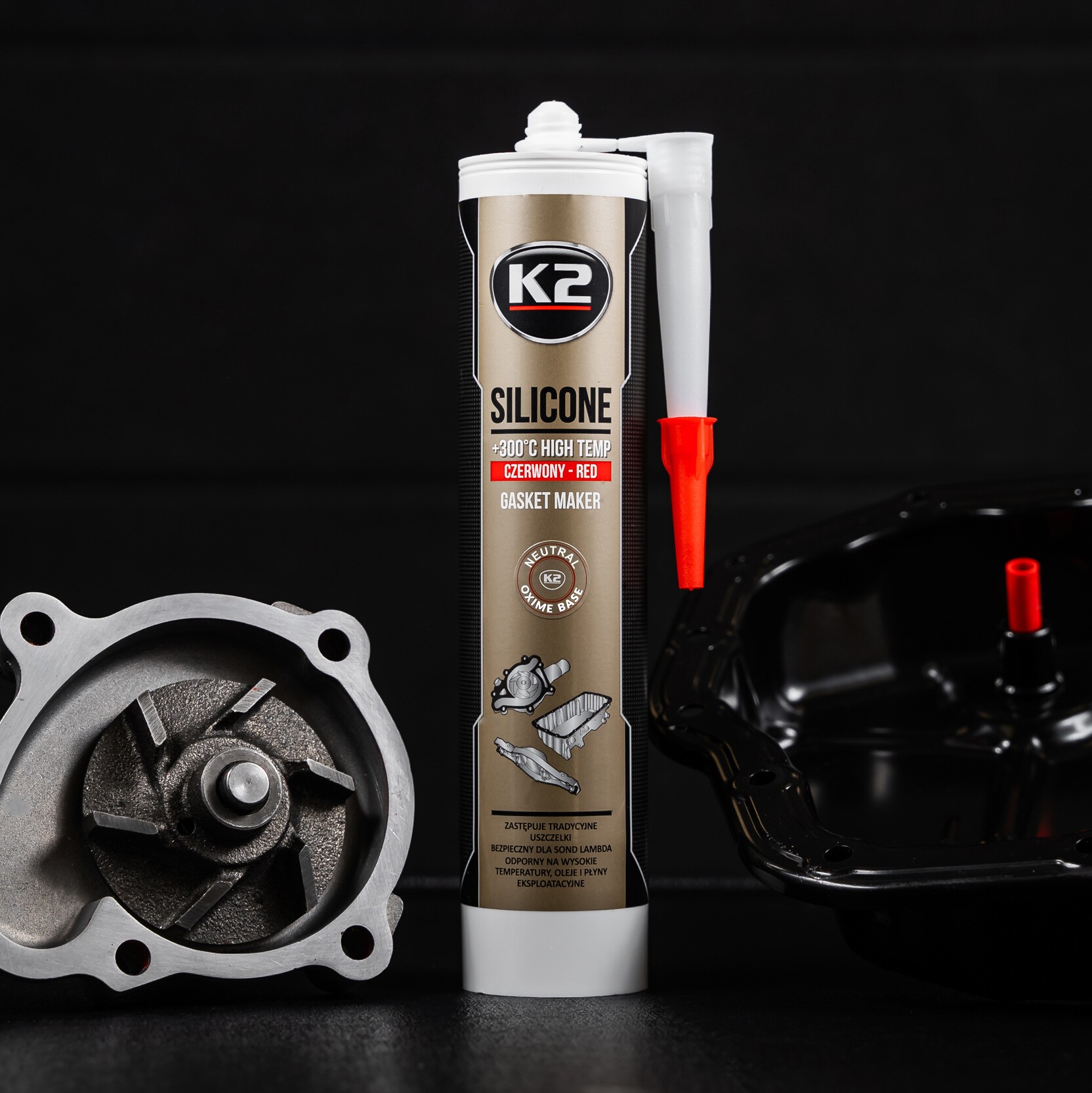 K2 SILIKON CZERWONY +300°C 300ml - obrazek 3